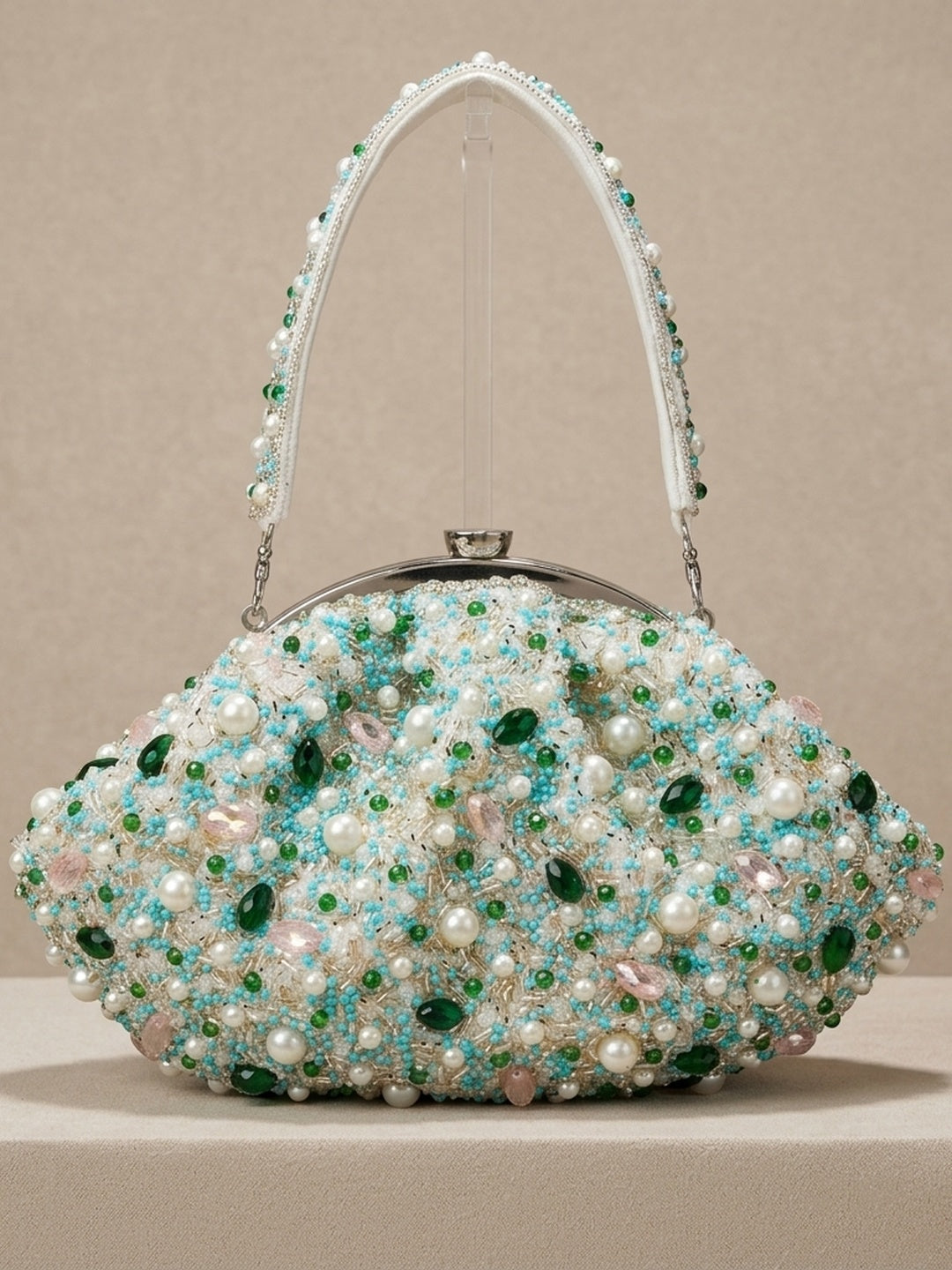 Anshi Green — Raw Silk Batua Bag - Front View | SWIS-2055