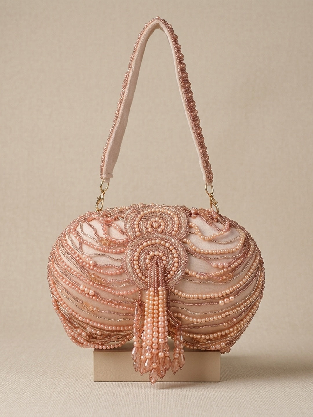 Neelam Peach Classic — Suede Embroidered Clutch - Front View | SWIS-2066