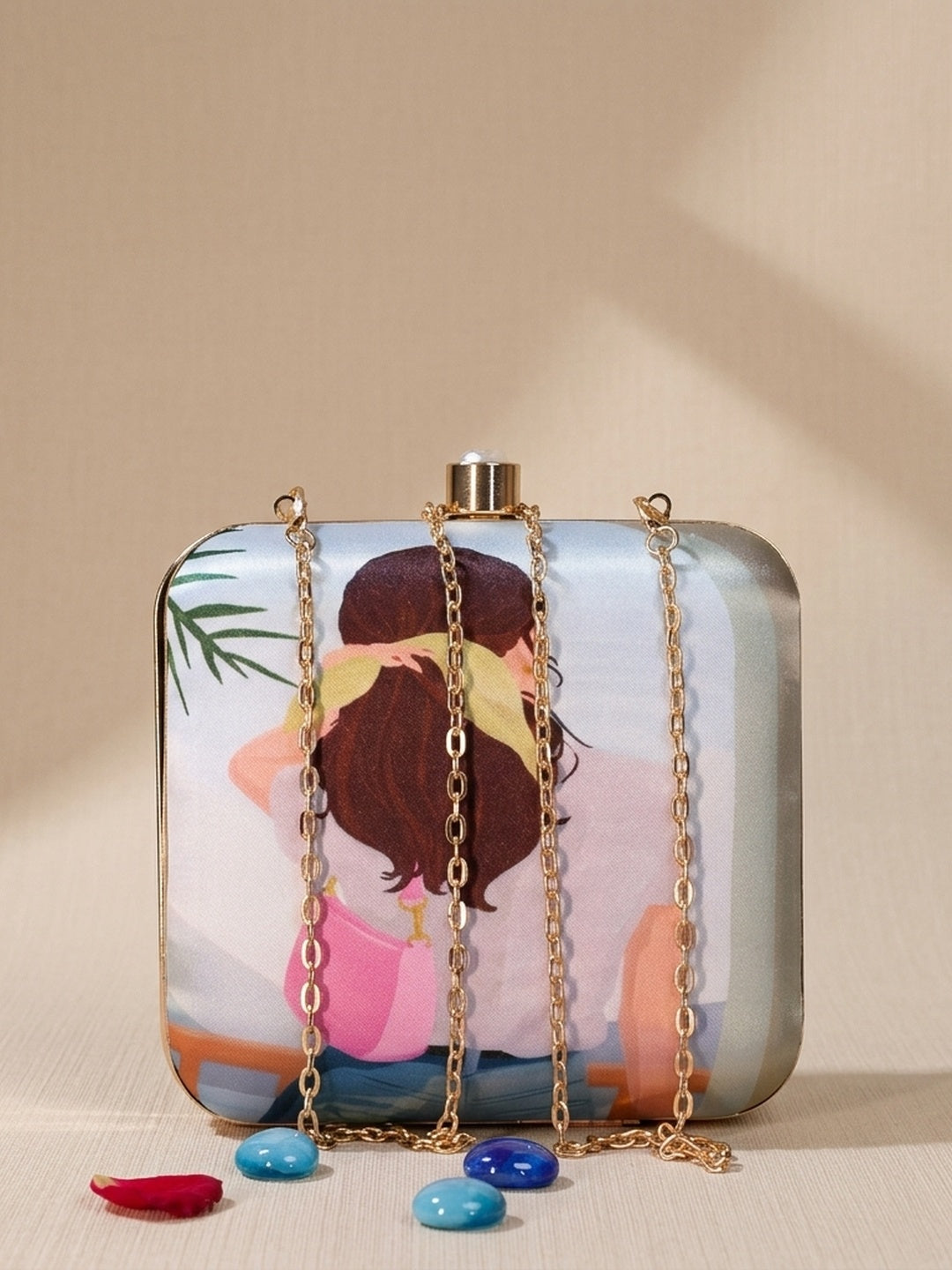 Archita — Satin Printed Clutch - Front View | SWIS-2073
