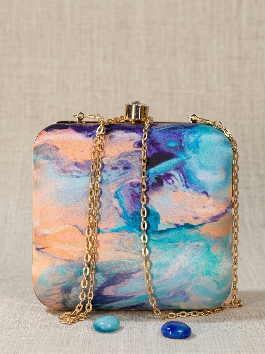 Jannat — Satin Printed Clutch - Front View | SWIS-2082