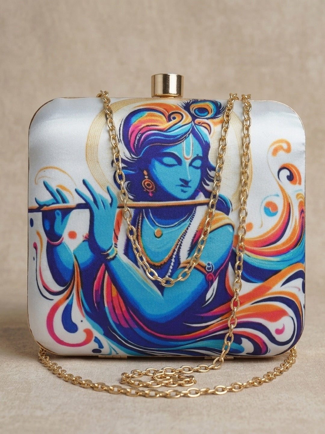 Vinita — Satin Printed Clutch - Front View | SWIS-2083