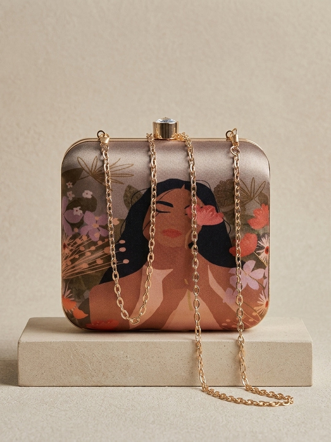 Sneha Classic — Satin Printed Clutch - Front View | SWIS-2096