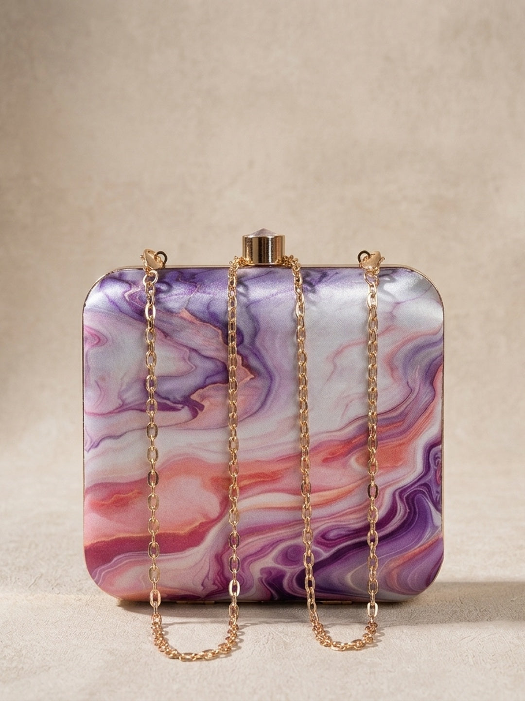 Aradhya — Satin Printed Clutch - Front View | SWIS-2097