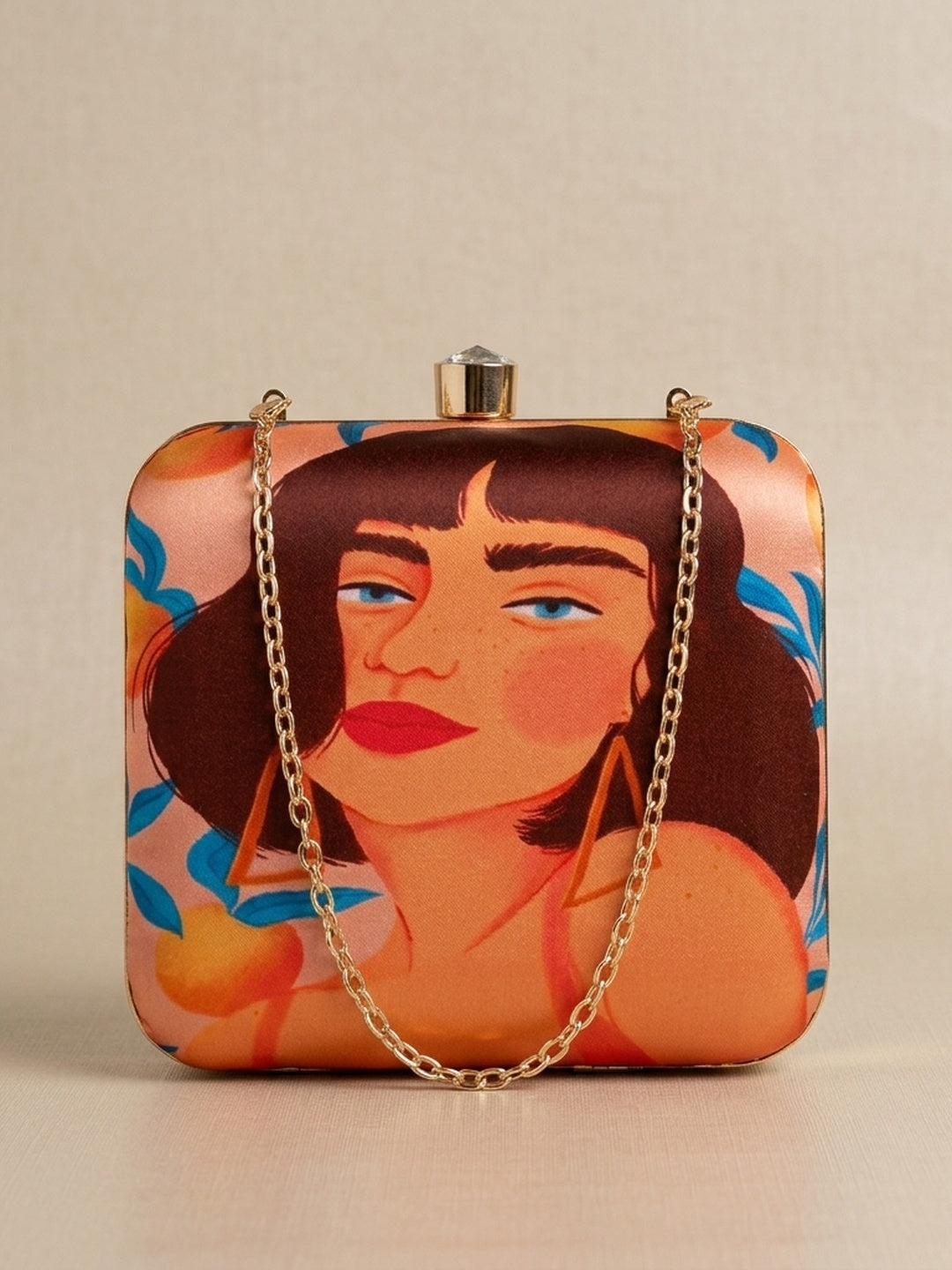 Sadaf — Satin Printed Clutch - Front View | SWIS-2098