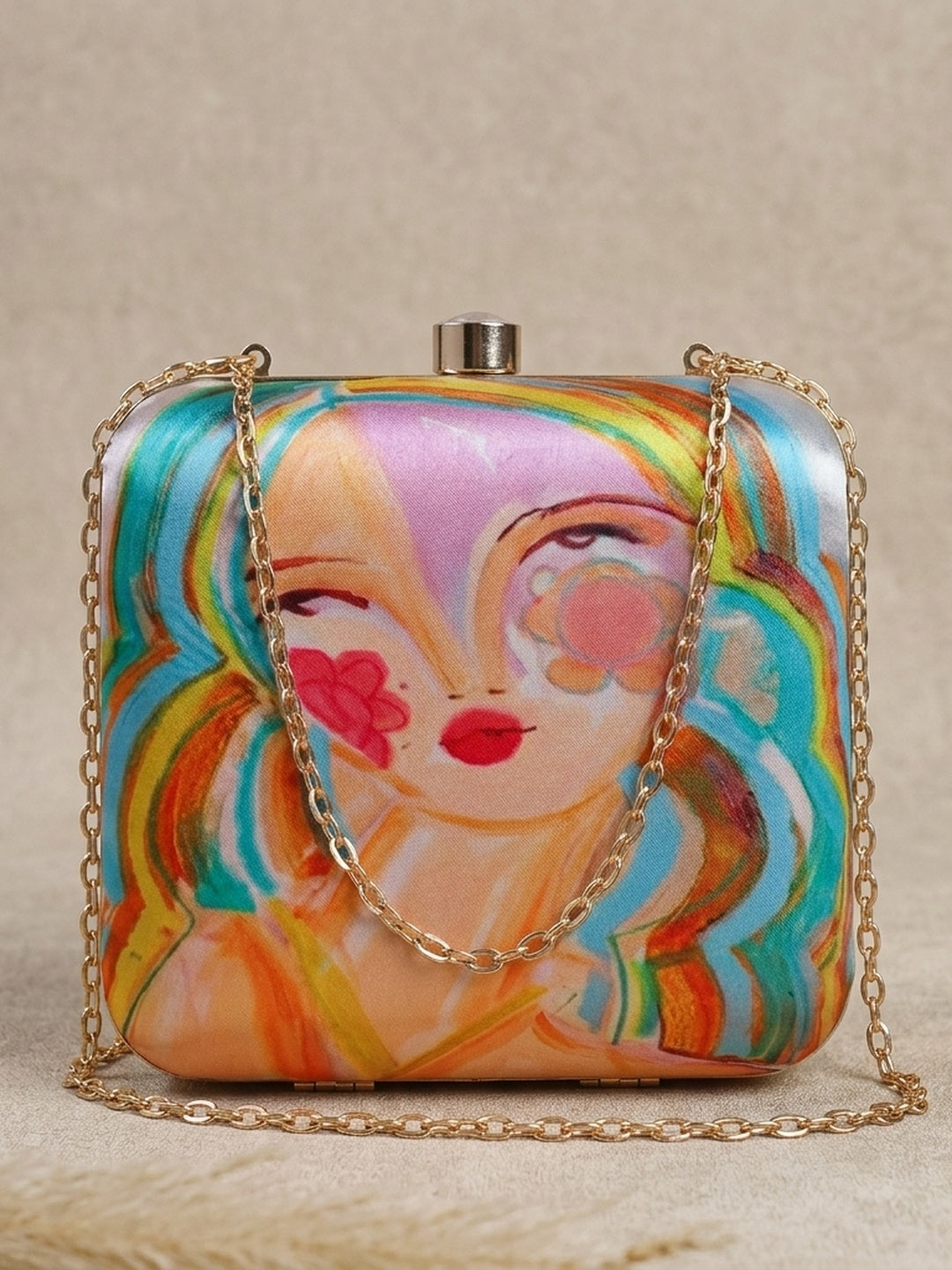 Hiba Classic — Satin Printed Clutch - Front View | SWIS-2102