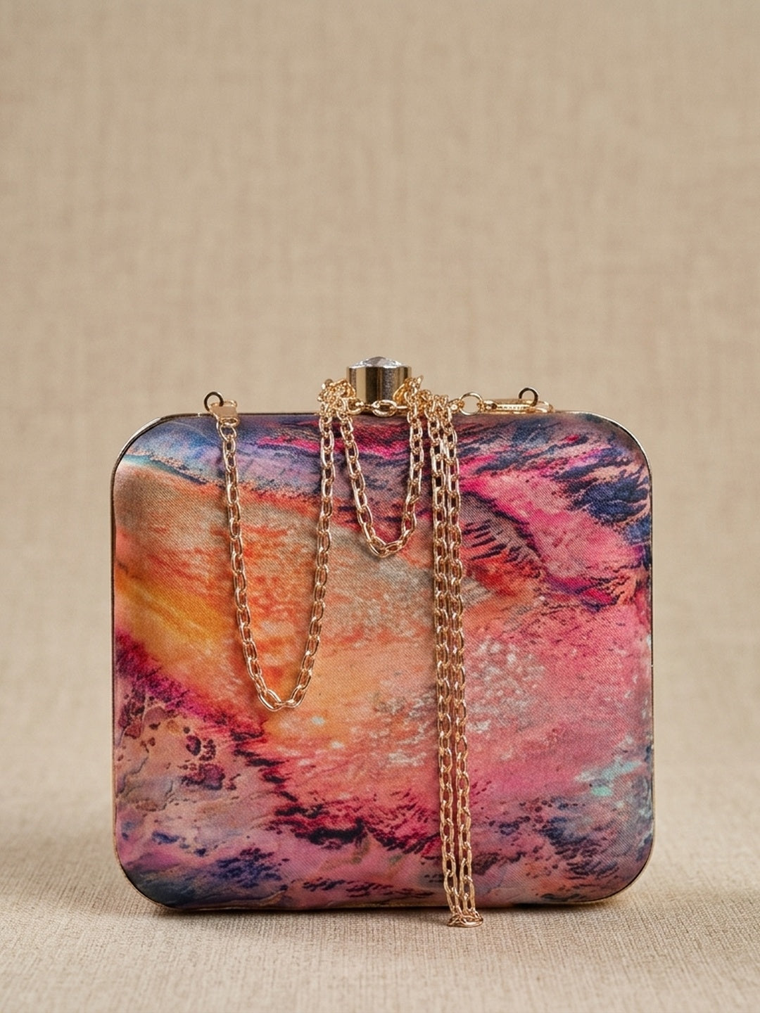Shraddha — Satin Printed Clutch - Front View | SWIS-2104