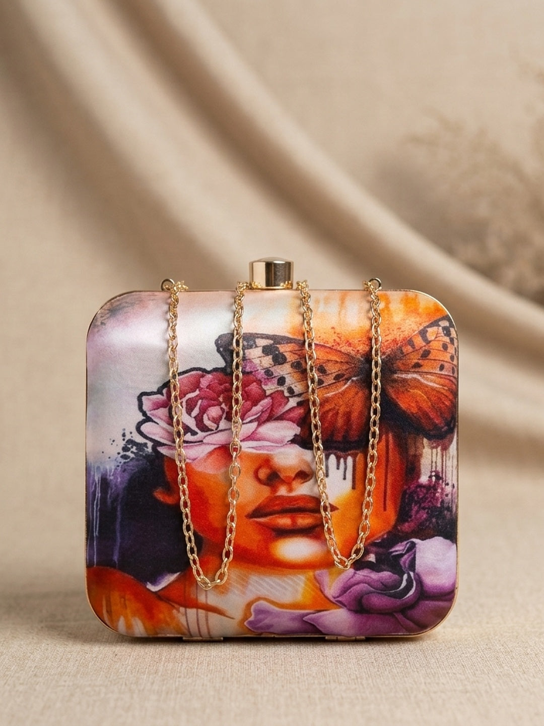 Damayanti Classic — Satin Printed Clutch - Front View | SWIS-2105