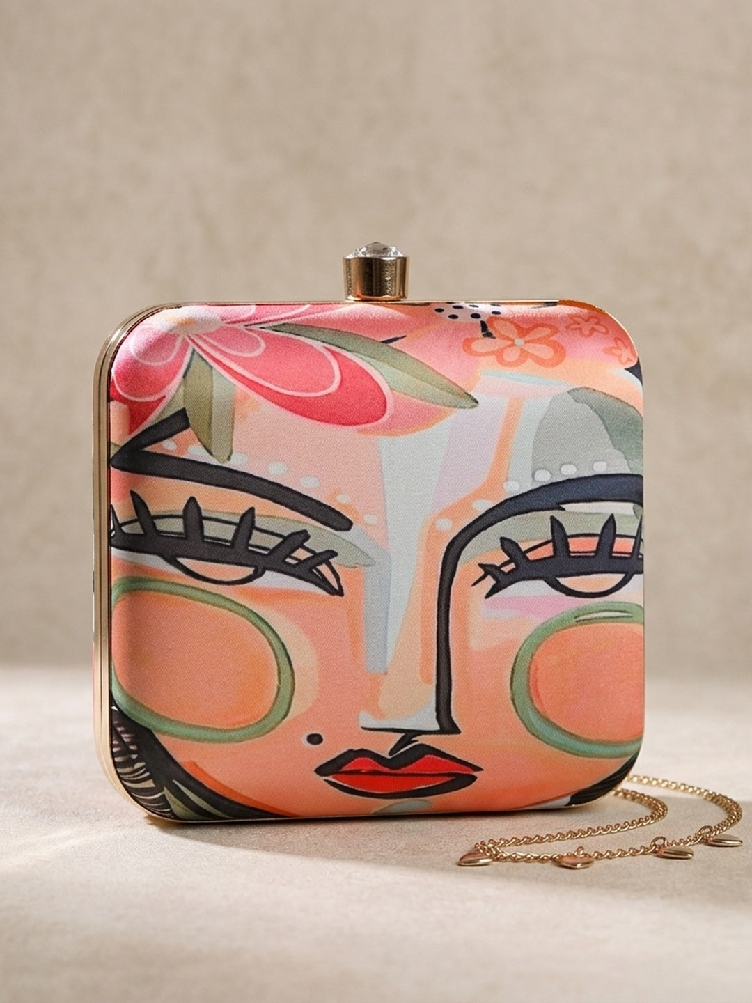 Roopa Heritage — Satin Printed Clutch - Front View | SWIS-2107
