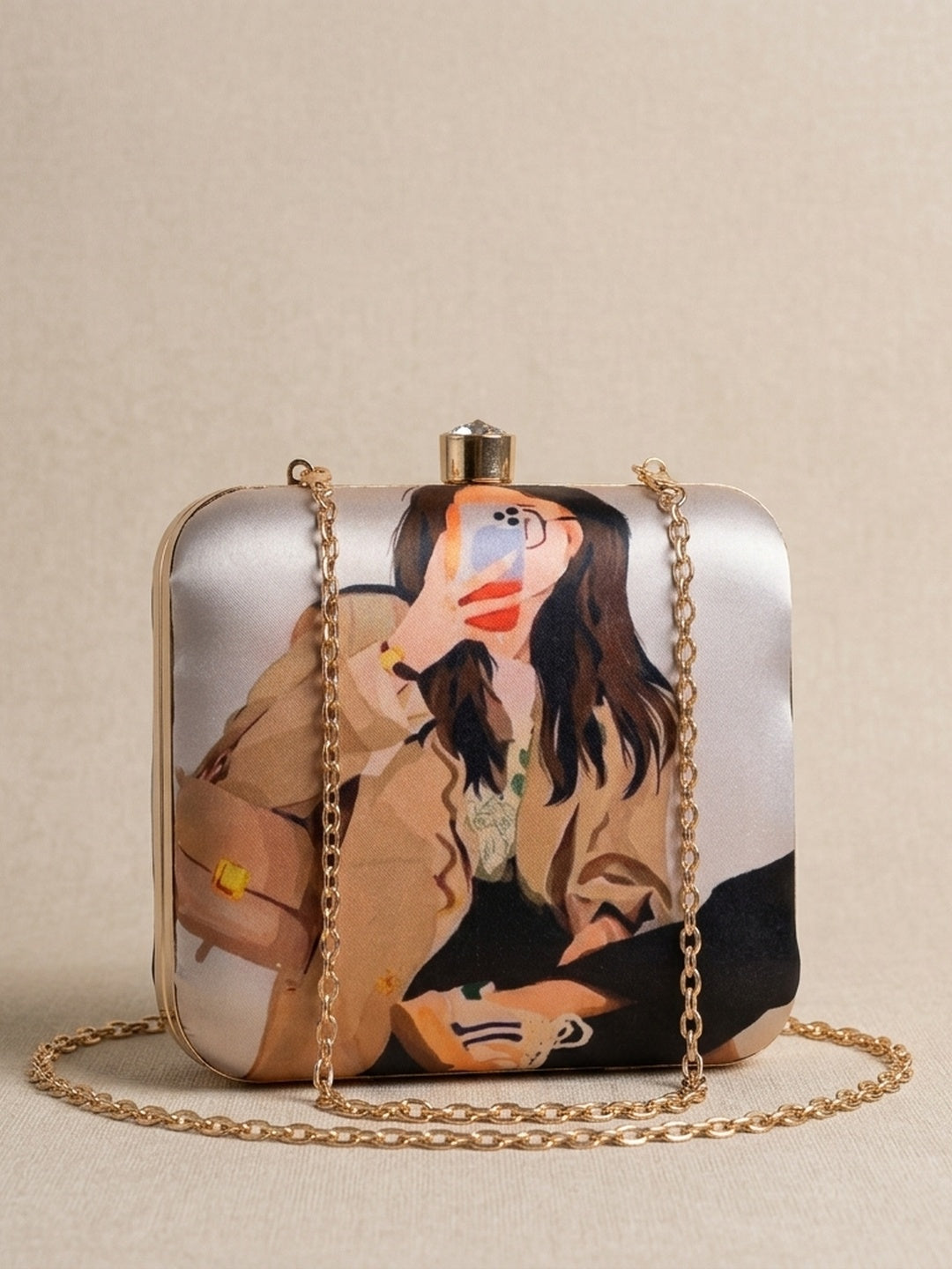 Rimjhim Classic — Satin Printed Clutch - Front View | SWIS-2108