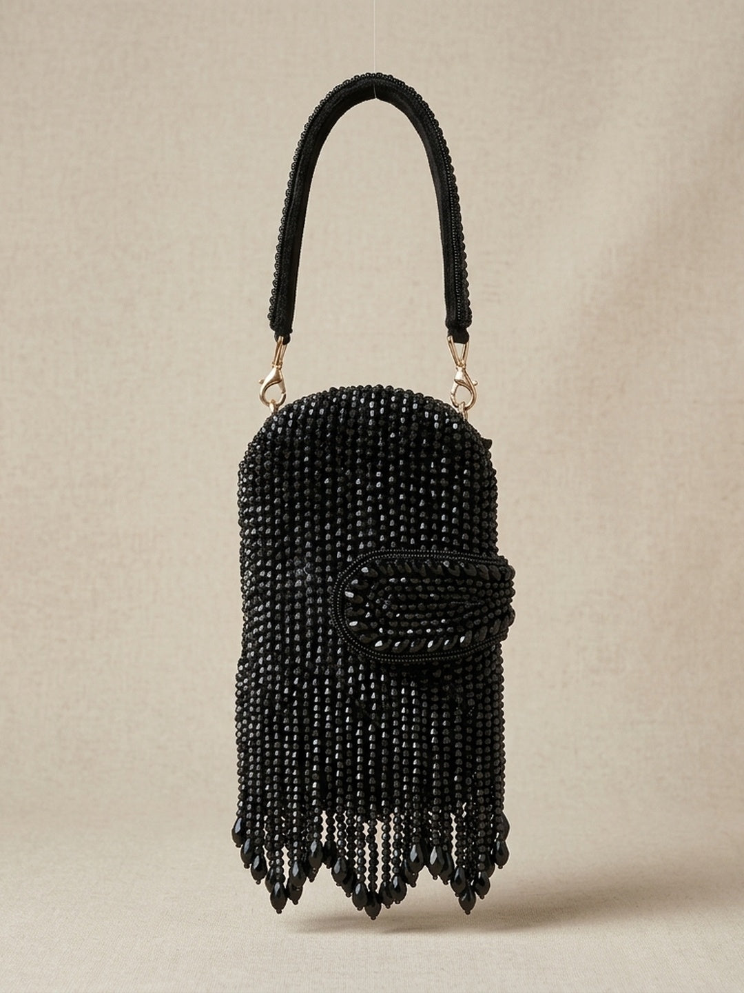 Anandi Black Classic — Velvet Embroidered Clutch - Front View | SWIS-2118
