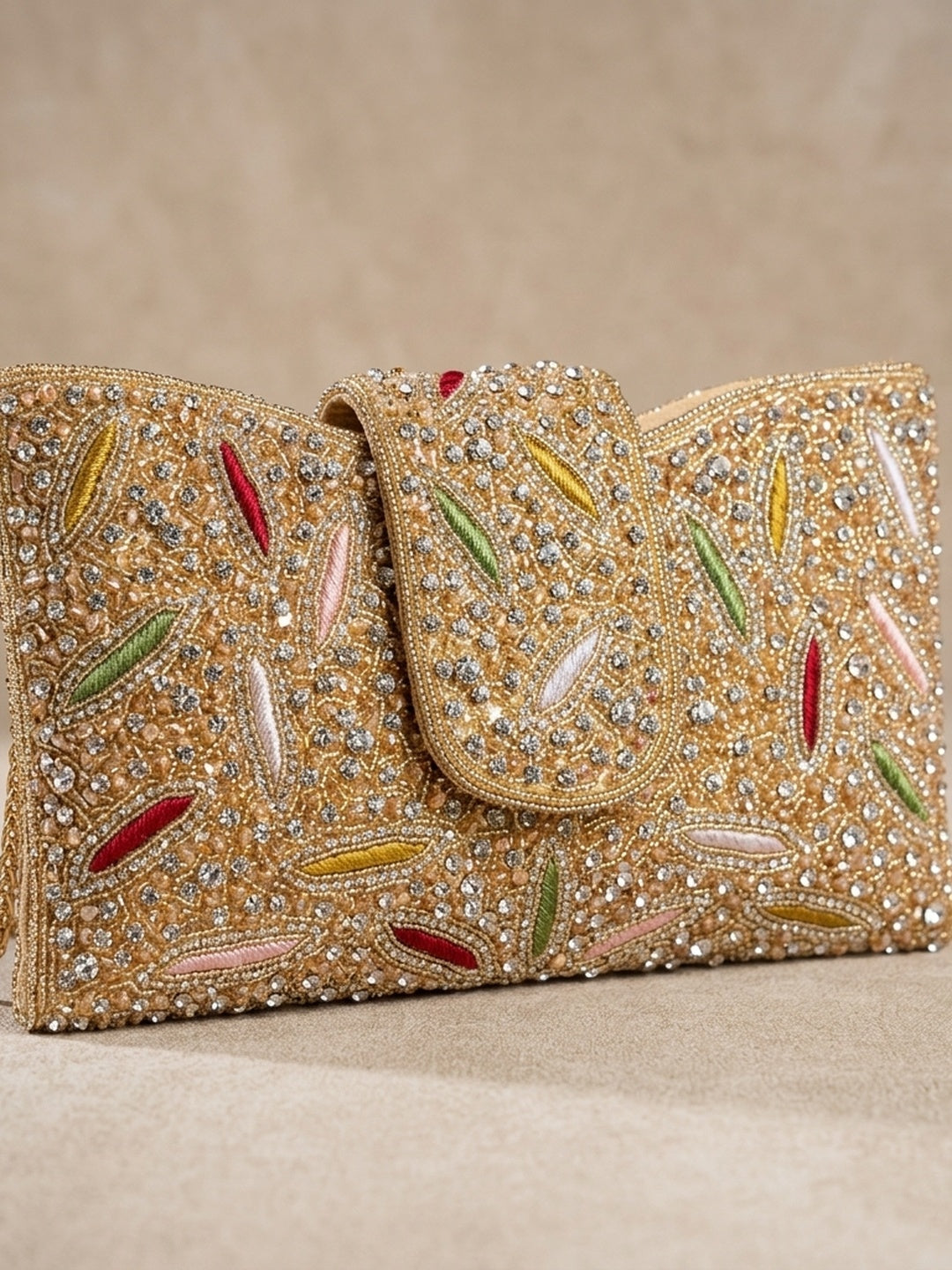 Iravati Golden Classic — Raw Silk Flap Bag - Front View | SWIS-2138