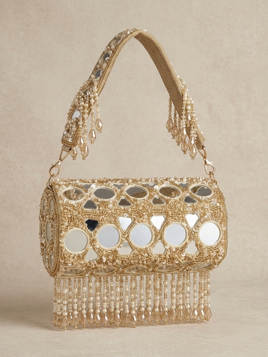 Nasreen Golden — Raw Silk Flap Bag - Front View | SWIS-2197