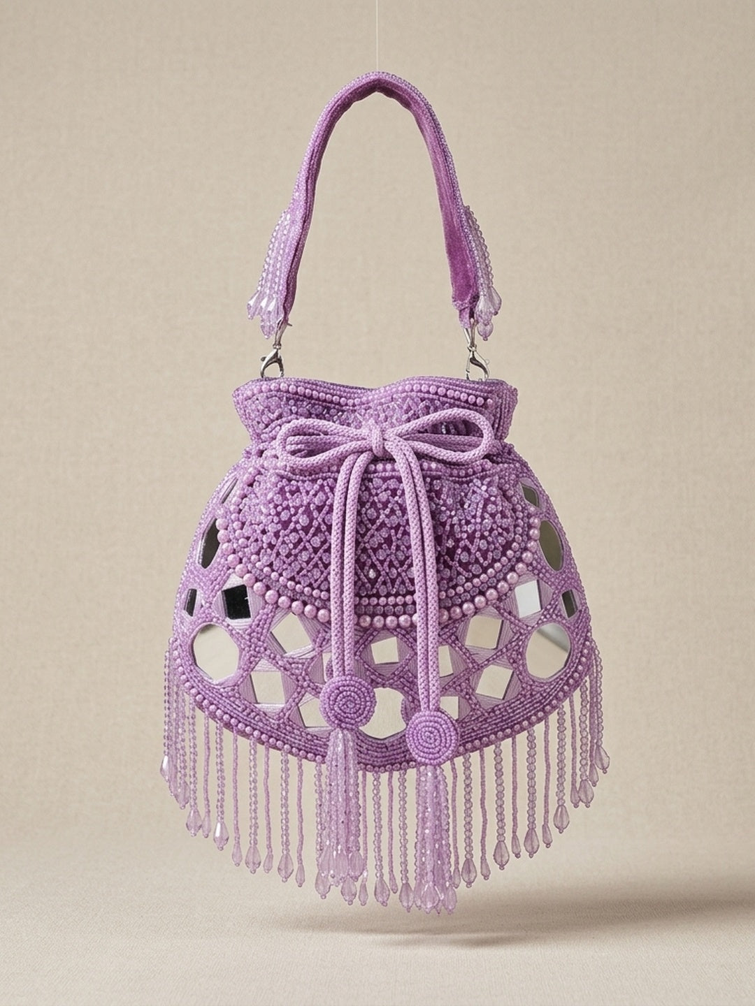 Kimaya Purple — Raw Silk Potli Bag - Front View | SWIS-2215