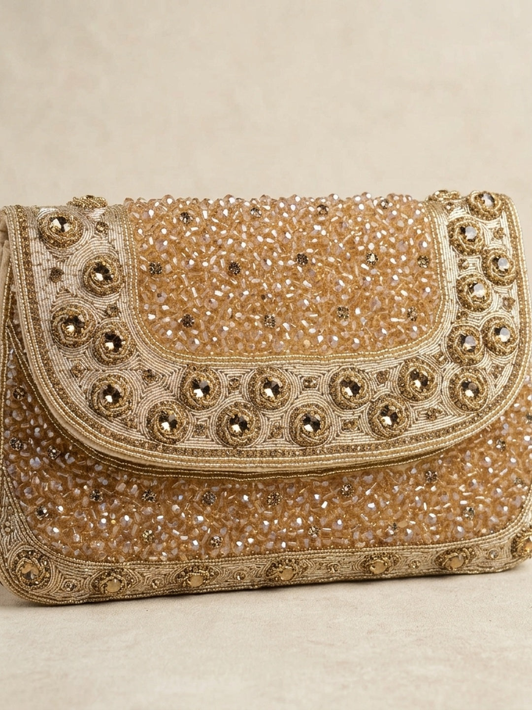Nilima Golden Classic — Raw Silk Flap Bag - Front View | SWIS-2224
