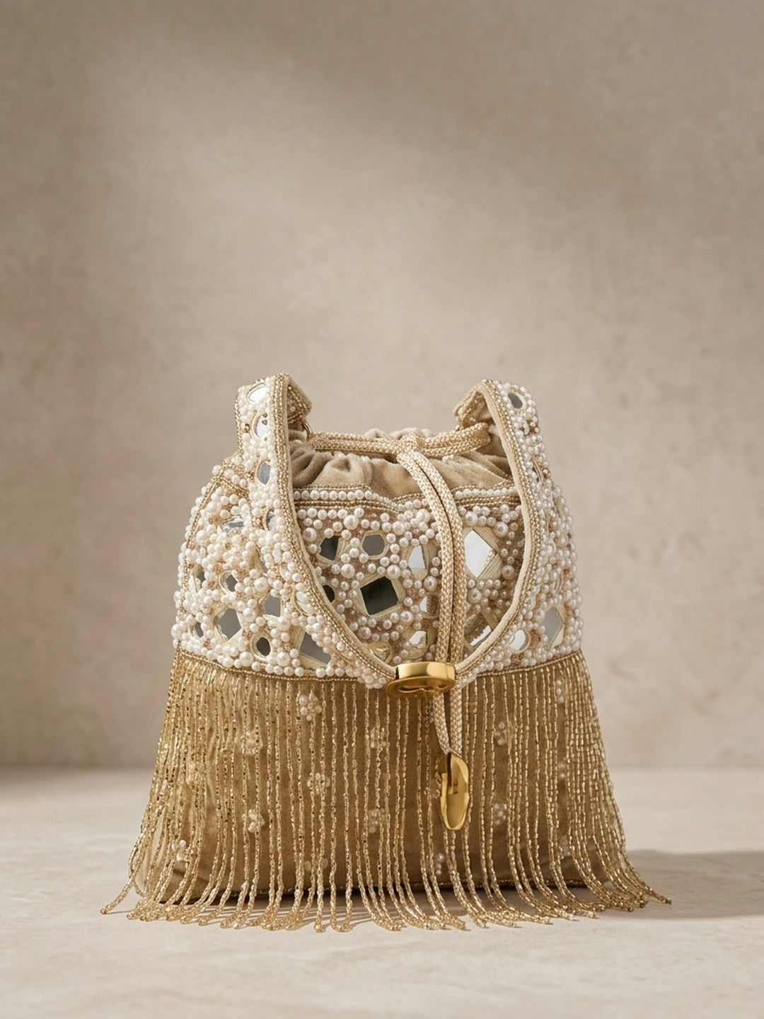 Vasanti Golden — Raw Silk Potli Bag - Front View | SWIS-2268