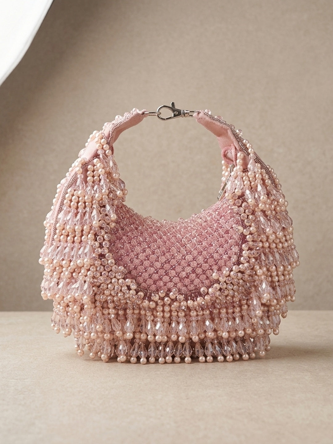 Aleena Pink — Suede Half Moon Bag - Front View | SWIS-2445