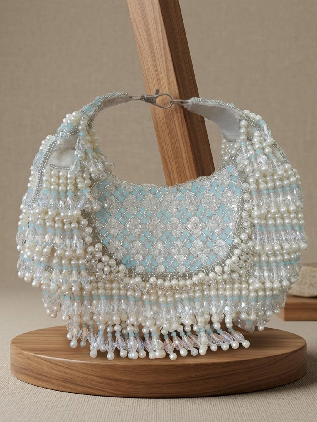 Sneha Sky Blue — Suede Half Moon Bag - Front View | SWIS-2449