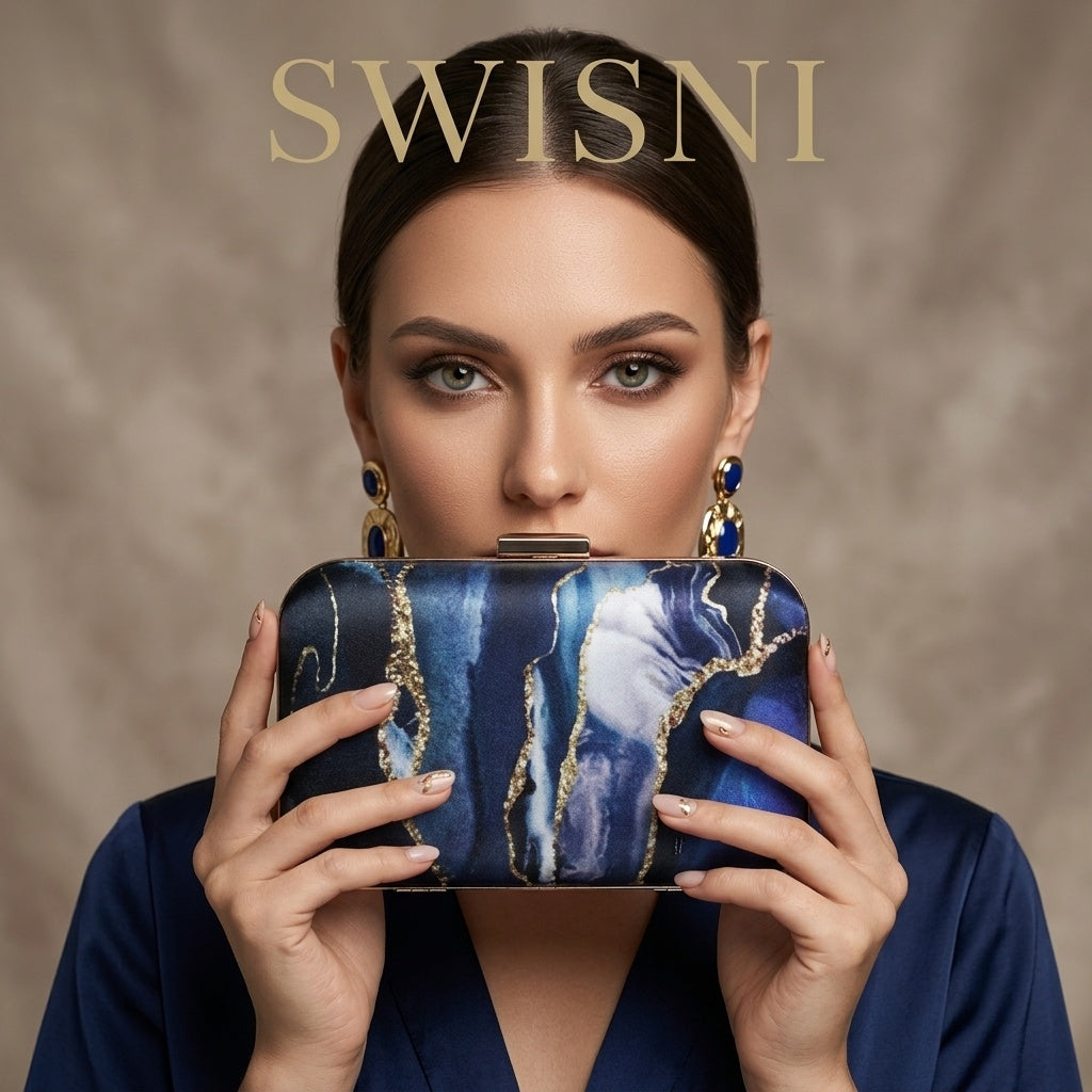 Nitara Blue — Satin Printed Clutch