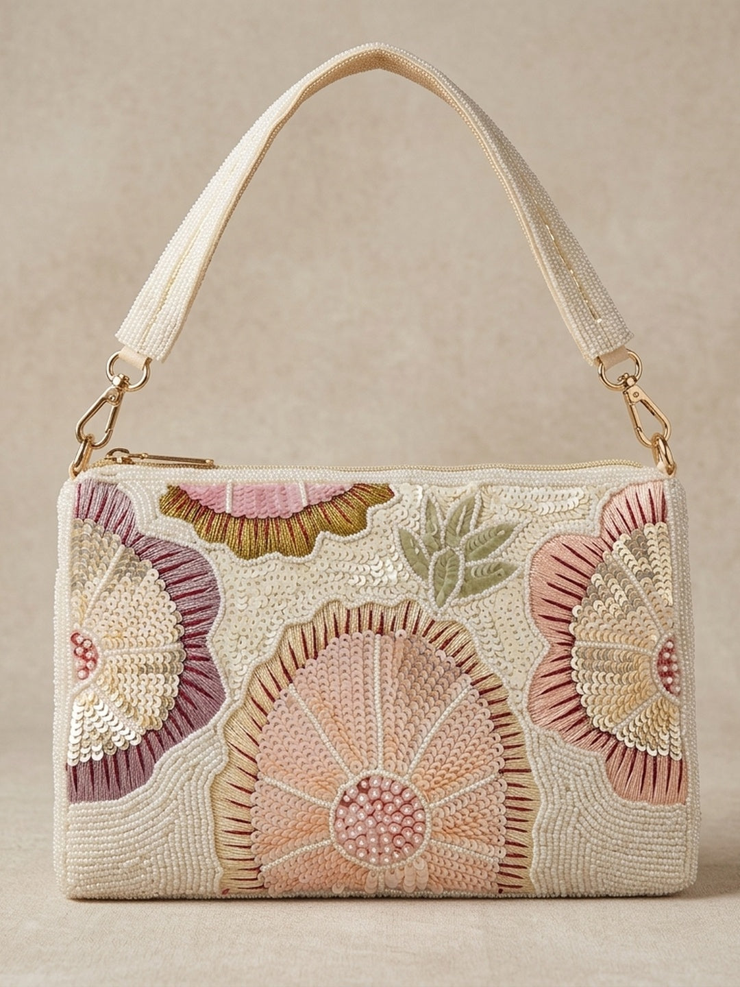 Udita White — Raw Silk Flap Bag - Front View | SWIS-2616