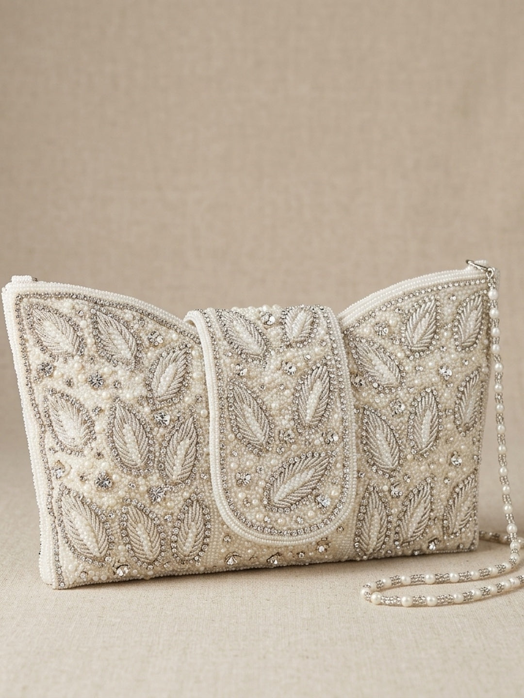 Iqra Silver — Raw Silk Flap Bag - Front View | SWIS-2733
