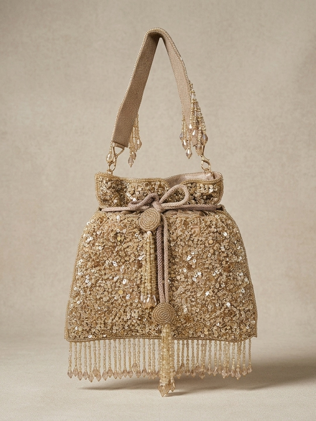 Ayat Golden — Raw Silk Potli Bag - Front View | SWIS-2763