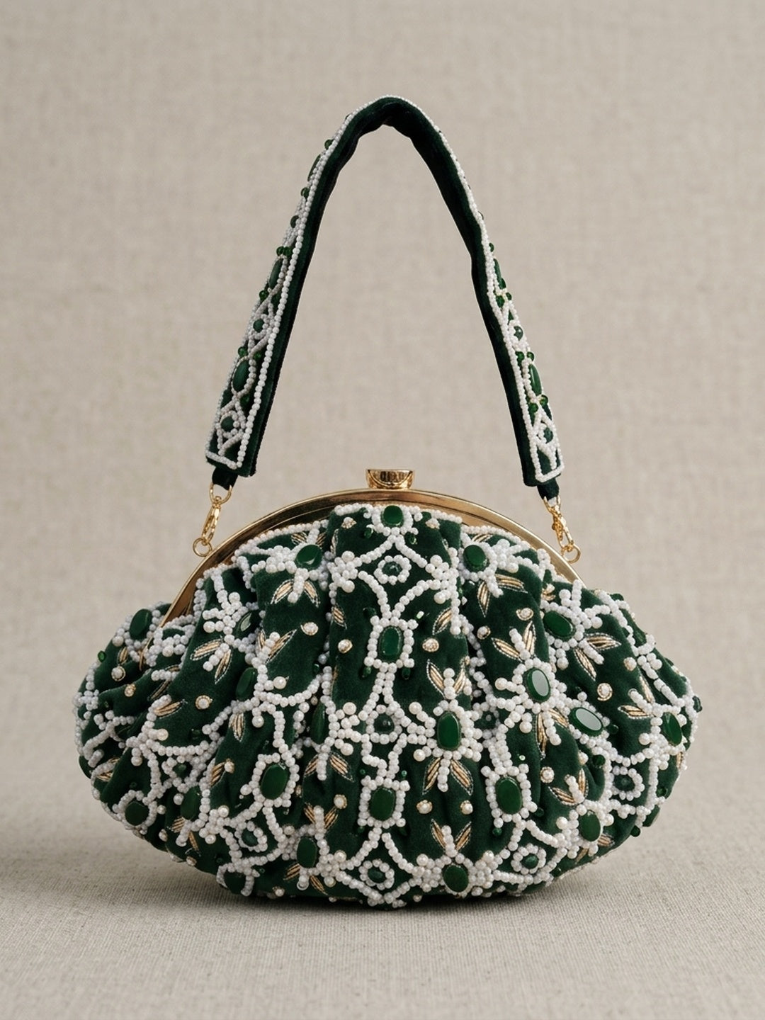Padmini Green — Raw Silk Batua Bag - Front View | SWIS-2807