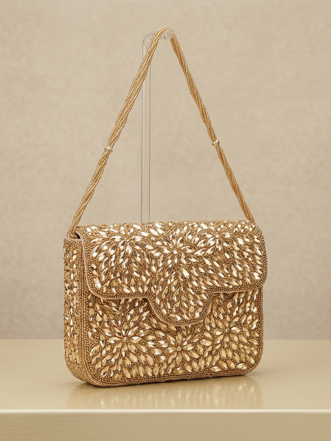 Dhriti Golden — Raw Silk Flap Bag - Front View | SWIS-3038