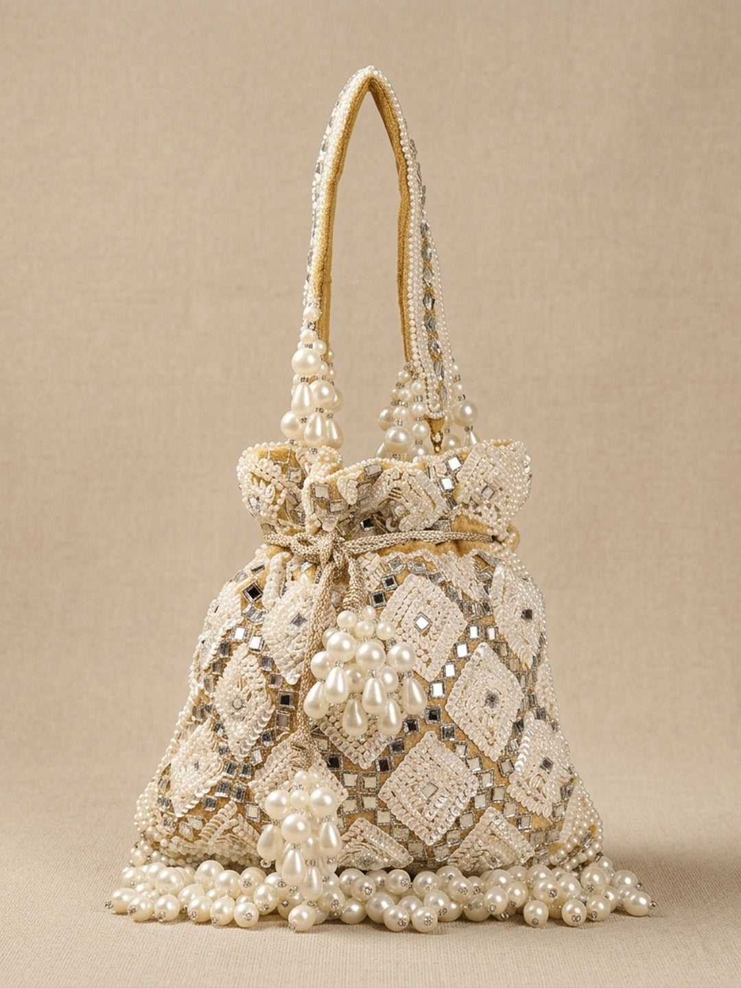 Trisha Golden — Velvet Potli Bag - Front View | SWIS-3040