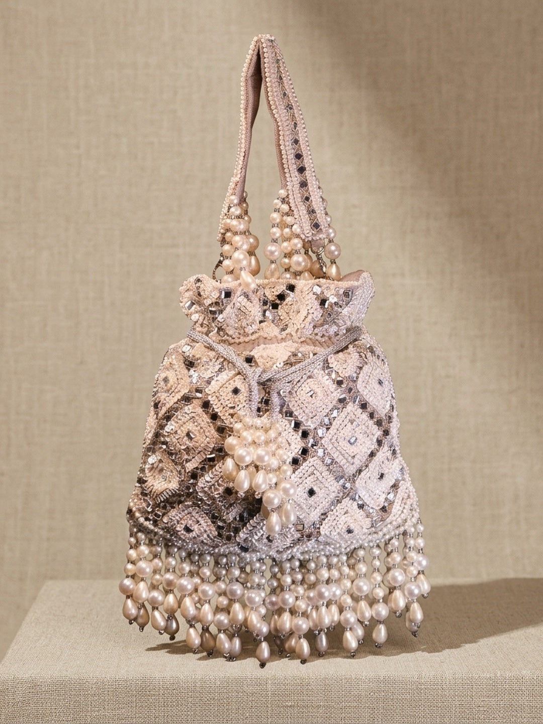 Komal Grey — Velvet Potli Bag - Front View | SWIS-3041