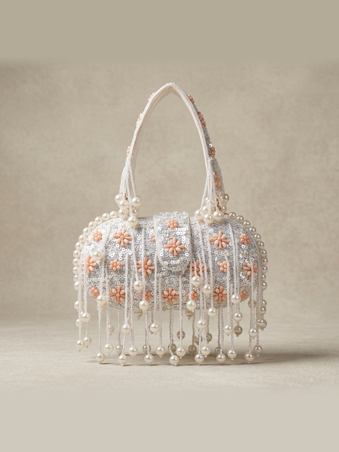 Vanshika White — Velvet Embroidered Clutch - Front View | SWIS-3042