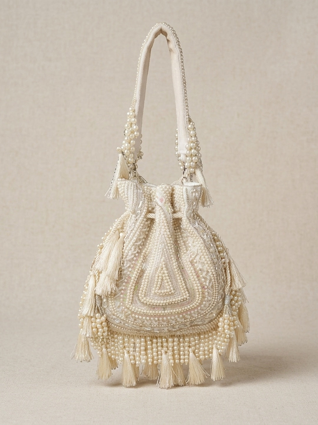 Ayeza White Classic — Velvet Potli Bag - Front View | SWIS-3049