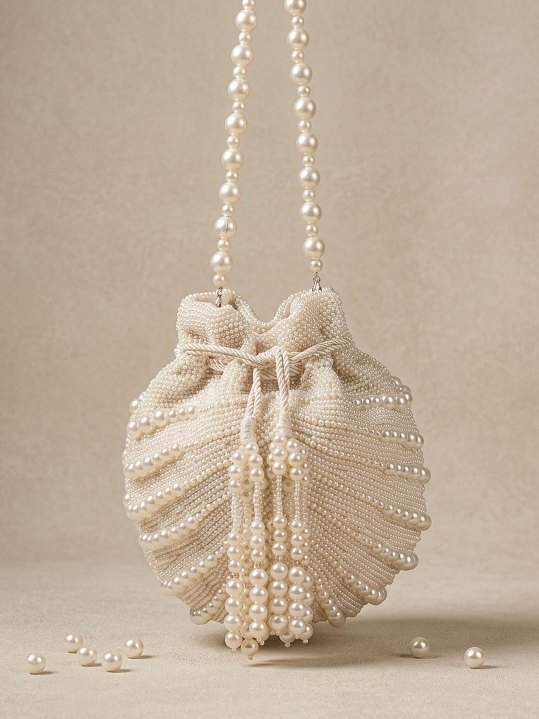 Zoya White — Raw Silk Potli Bag - Front View | SWIS-3081