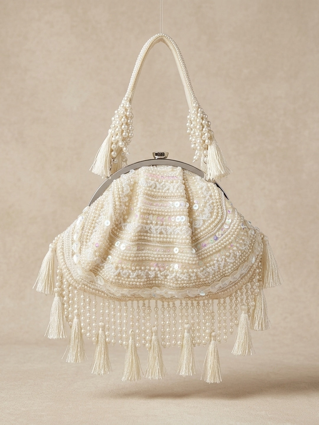 Adira White — Velvet Batua Bag - Front View | SWIS-3109