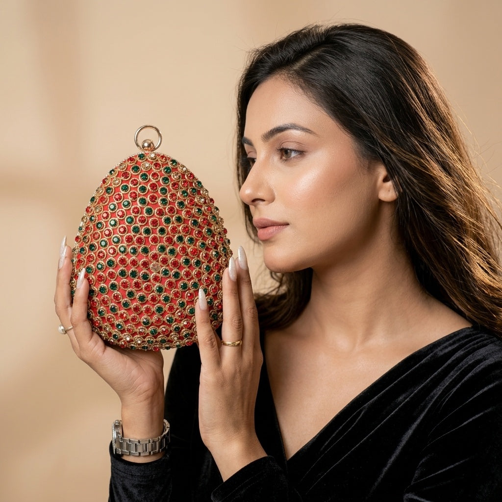 Urmila White — Raw Silk Embroidered Clutch