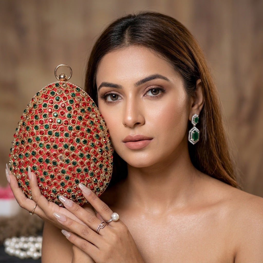 Urmila White — Raw Silk Embroidered Clutch