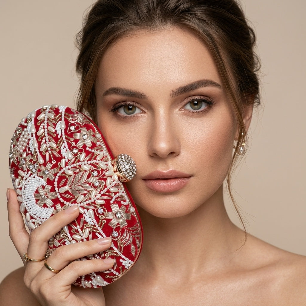 Madhuri Red — Velvet Embroidered Clutch