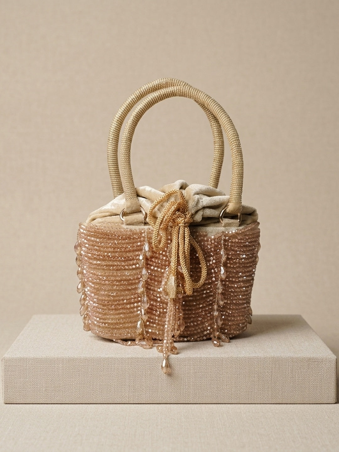 Paridhi Golden — Velvet Bucket Bag - Front View | SWIS-3258