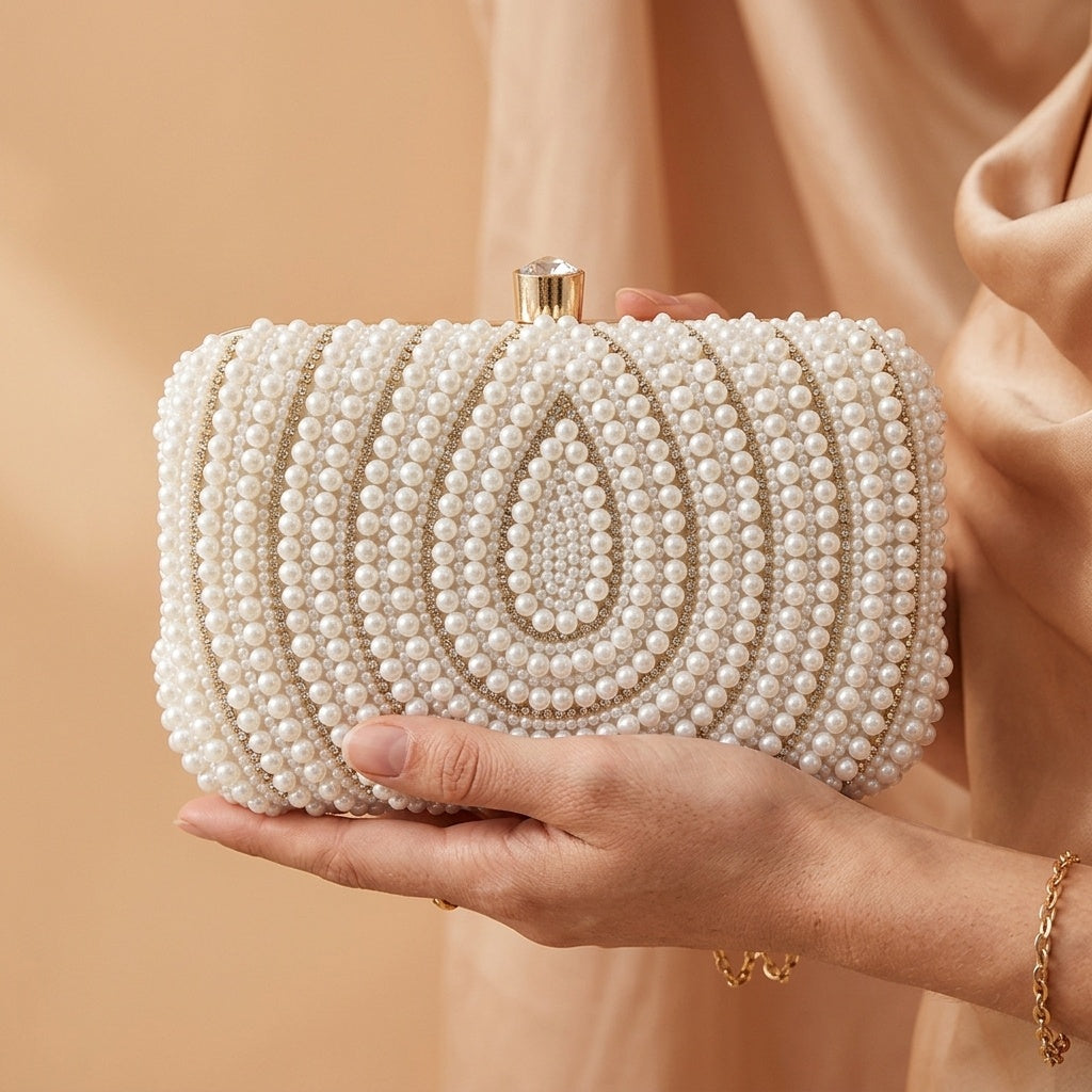 Pakhi White — Raw Silk Embroidered Clutch