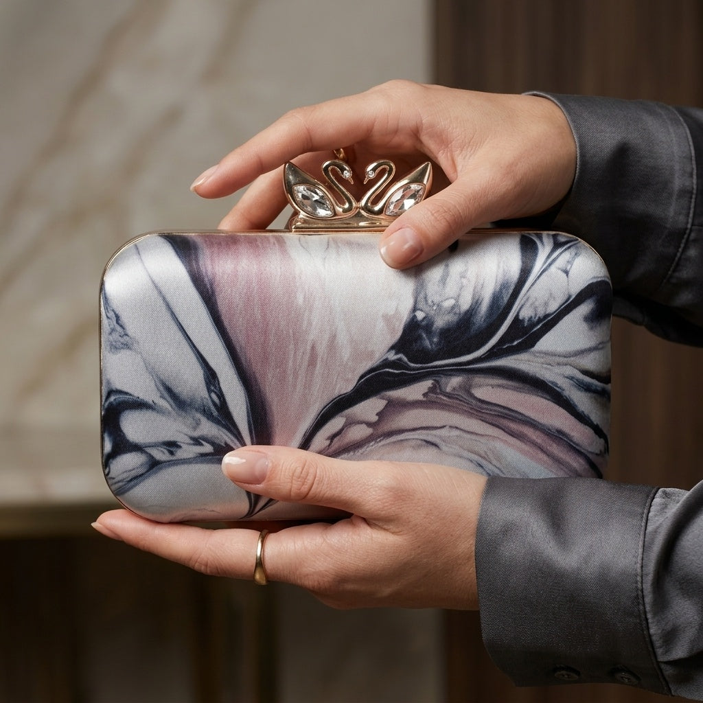 Anisha — Satin Printed Clutch