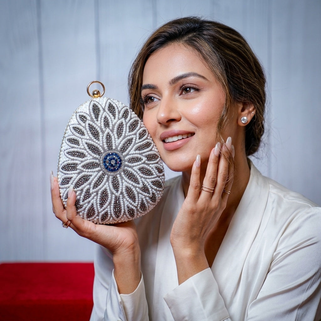 Aryahi White — Raw Silk Embroidered Clutch