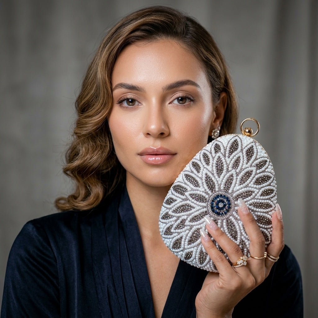 Aryahi White — Raw Silk Embroidered Clutch