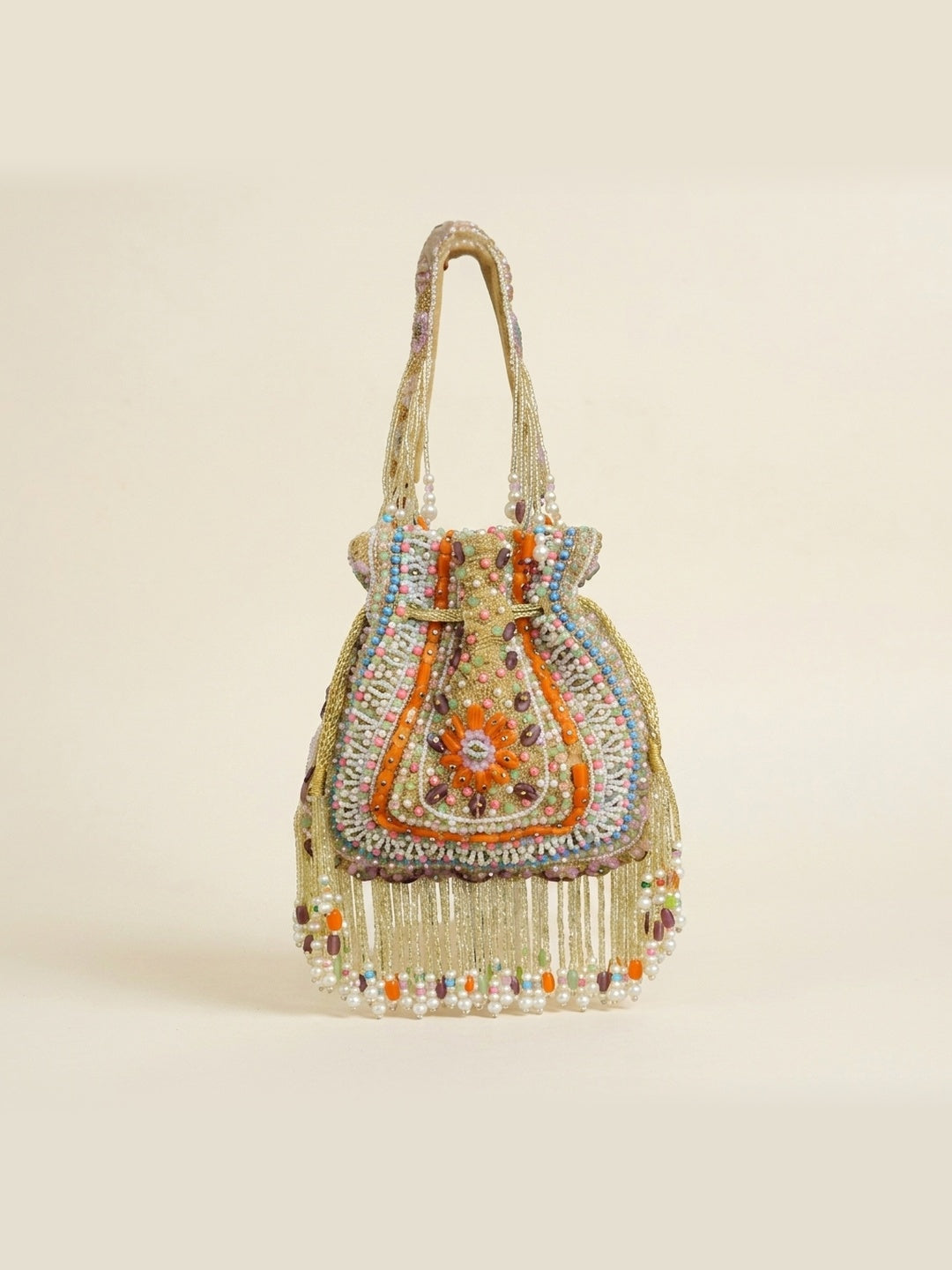 Sadhana Golden — Velvet Potli Bag - Front View | SWIS-3740
