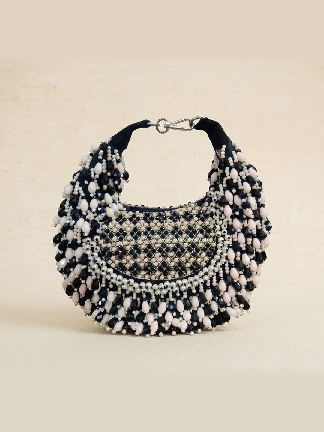Prisha Black Classic — Suede Half Moon Bag - Front View | SWIS-3764