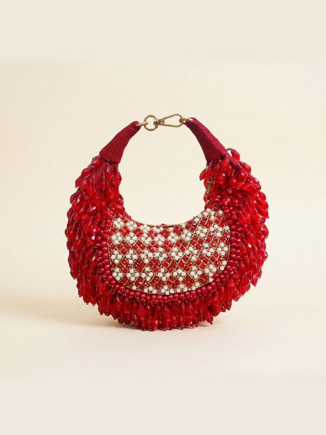 Gulnaz Red — Suede Half Moon Bag - Front View | SWIS-3766