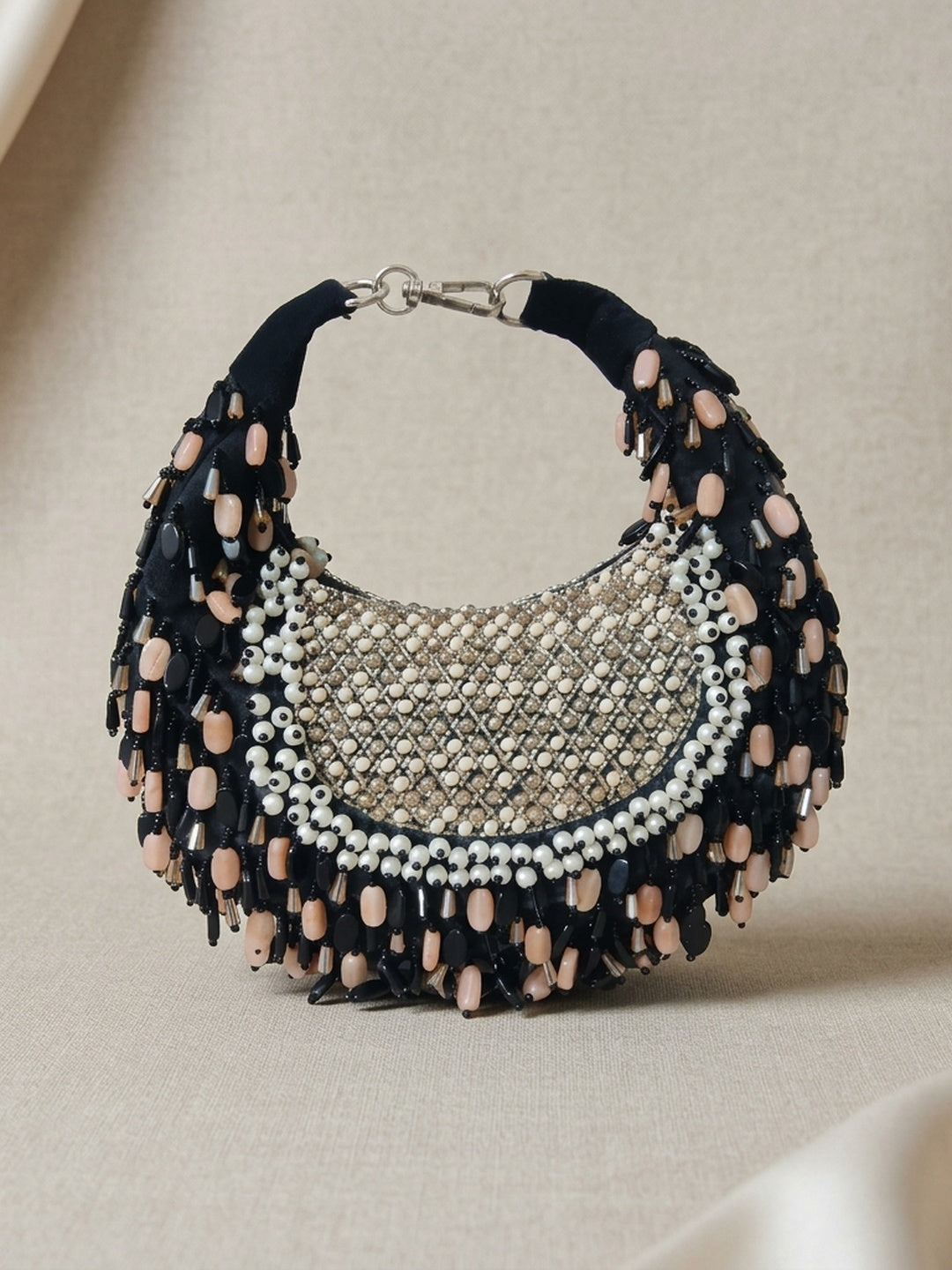 Avani Black — Suede Half Moon Bag - Front View | SWIS-3768