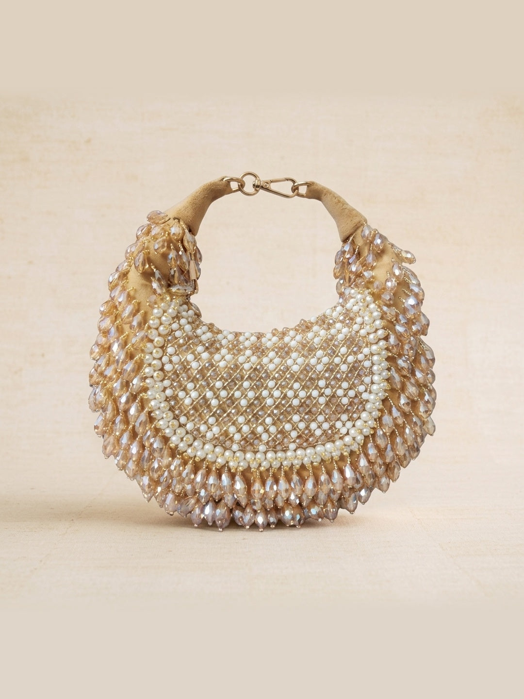 Sanvi Golden — Suede Half Moon Bag - Front View | SWIS-3770