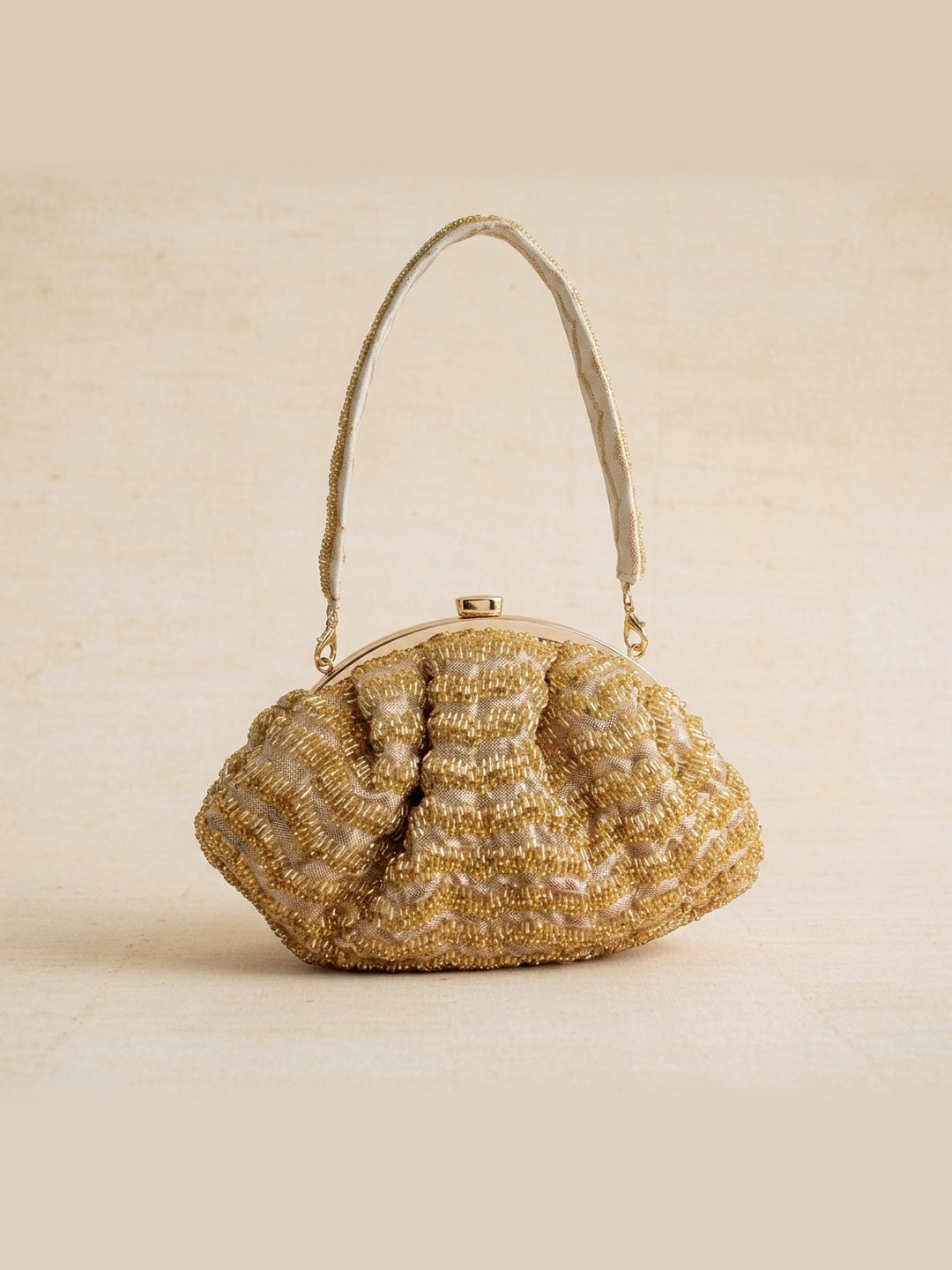 Atreyi Golden — Raw Silk Batua Bag - Front View | SWIS-3792