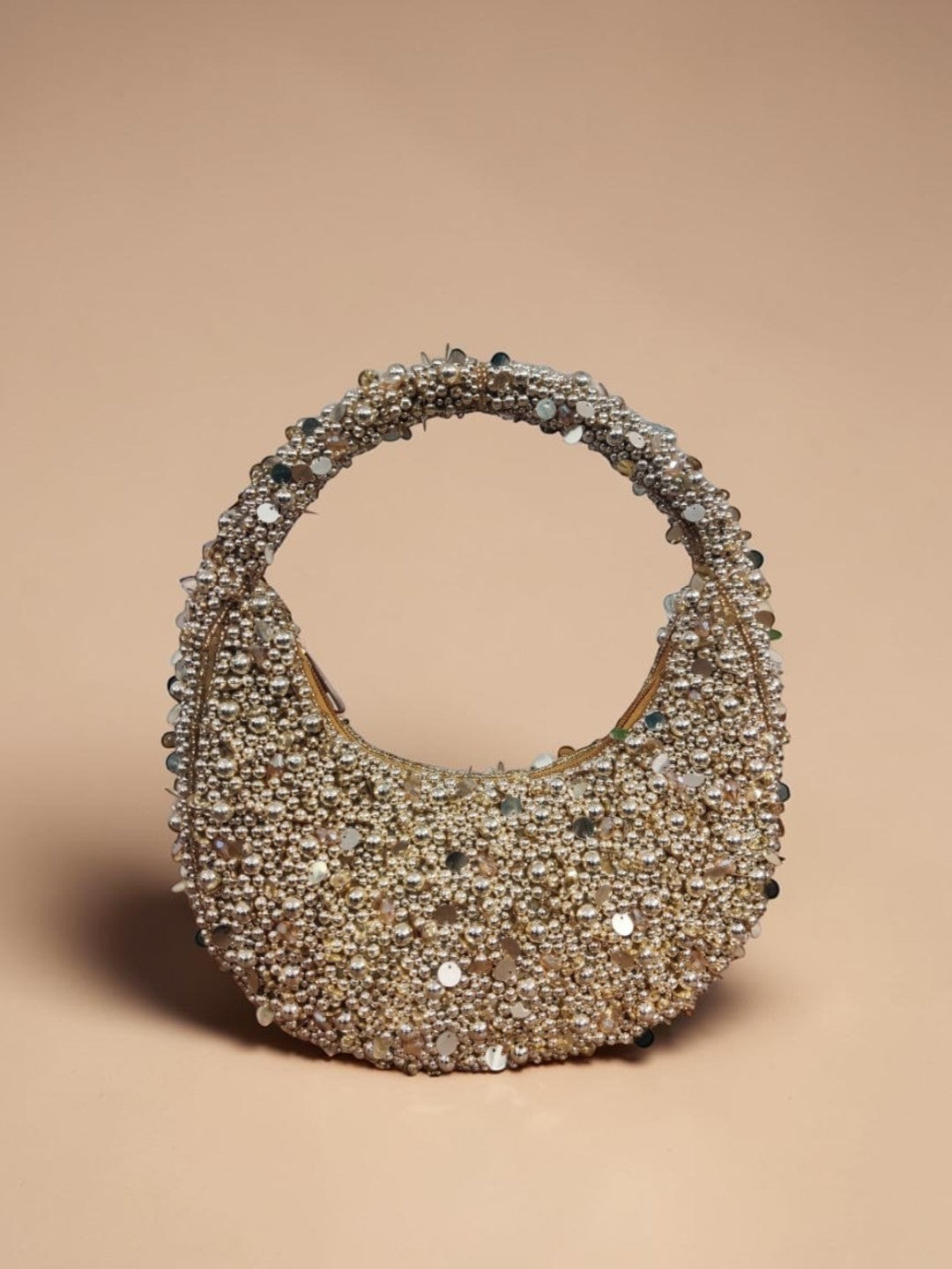 Sumbul Golden — Raw Silk Half Moon Bag - Front View | SWIS-3809