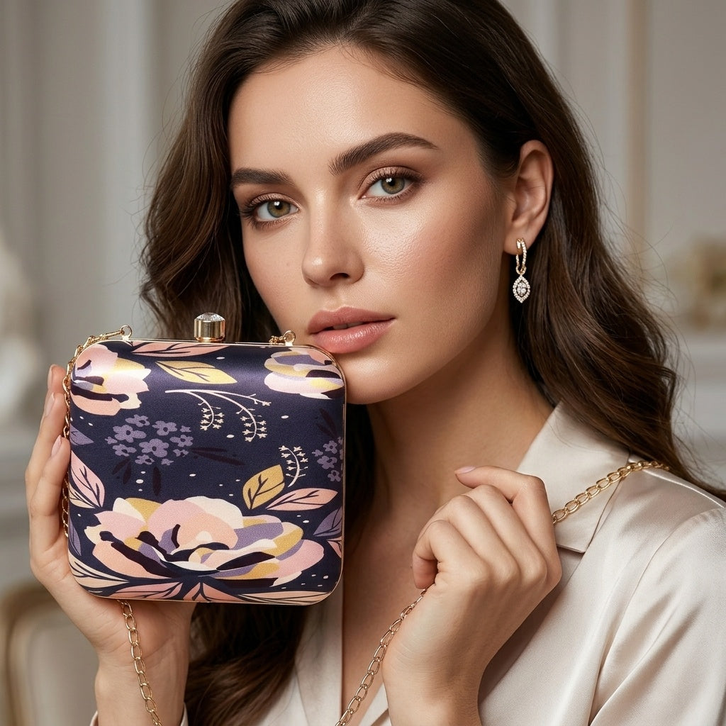 Sukanya Blue — Satin Printed Clutch