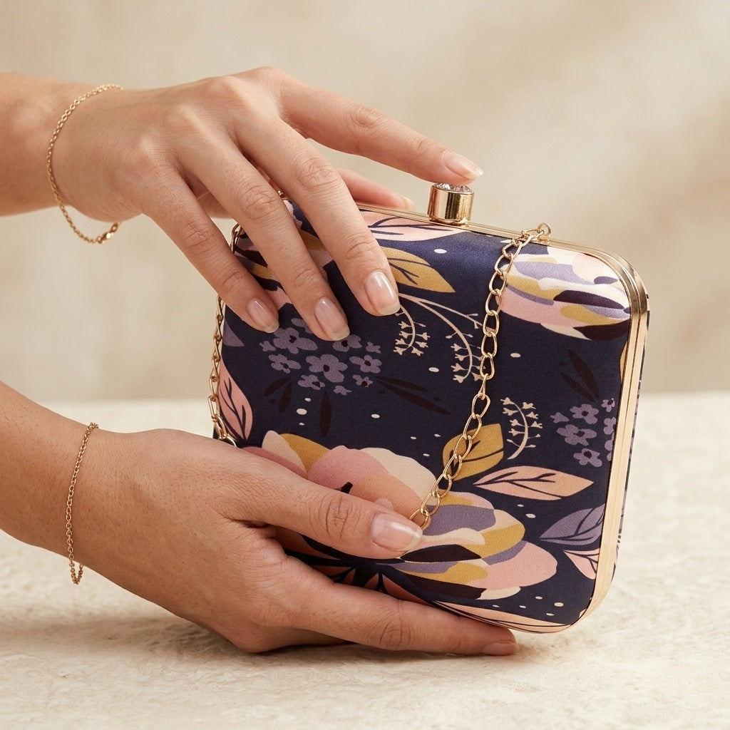 Sukanya Blue — Satin Printed Clutch